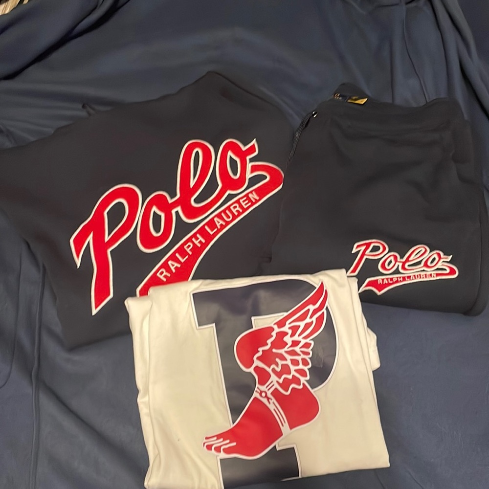 Polo Ralph Lauren Men's Double Knit Logo Hoodie,Pants,Tshirt Navy blue